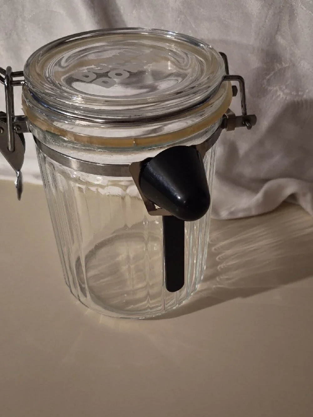 Vintage Clear Glass Coffee Storage Jar with Black Scoop - Airtight Seal